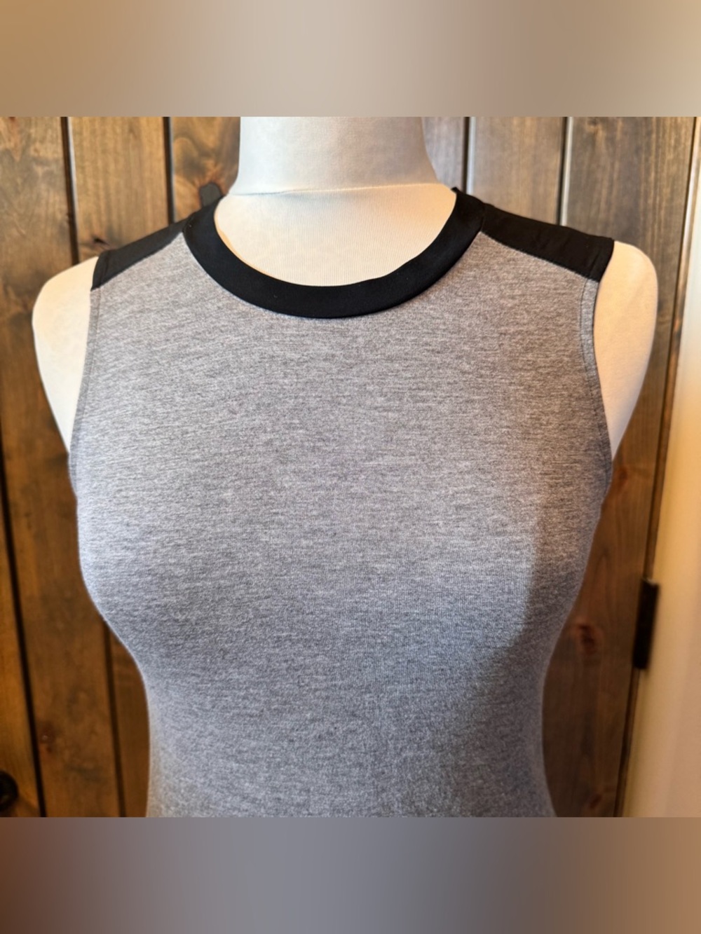 Vince Color Block Gray Tank Top Shell with Silk Black Trim